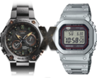 Het nieuwe Casio MR-G lek wijst op een kruising tussen deze twee werelden. Afgebeeld - De Casio MRG-G1000HT-1A links, een 'X' in het midden, en de Casio MRG-B5000 vierkante G-Shock rechts. (Afbeeldingsbron: Casio - Bewerkt)