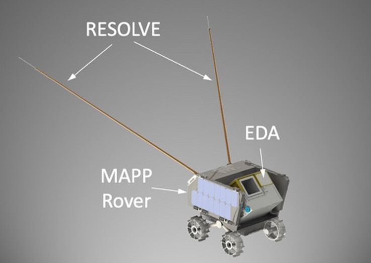 Een afbeelding van de MAPP rover met zijn vele instrumenten. (Afbeeldingsbron: LASP/CU Boulder/Lunar Outpost)