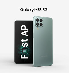 De Galaxy M53 5G zal uiteindelijk te bestellen zijn in een keuze uit drie kleuren. (Afbeelding bron: Samsung)
