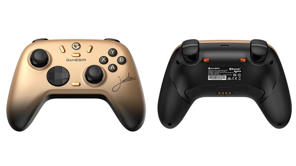 De GameSir Nova 2 Lite Champion Edition heeft een gouden voorpaneel dat is gesigneerd door Xiao Hai. (Afbeeldingsbron: GameSir)