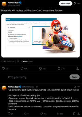 Nintendo-garantiedekking voor Switch 2 Joy-Cons (Afbeeldingsbron: screenshot, Nintendeal X-account)