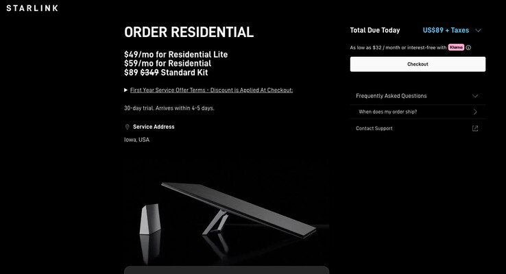 Starlink geeft 260 dollar korting op de Standard kit en 50% op de Residential kit. (Afbeeldingsbron: Starlink)