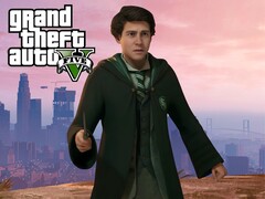 Mockup van Hogwarts Legacy personage in GTA 5 (Afbeelding bron: Warner Bros. Entertainment, Rockstar Games met bewerkingen)