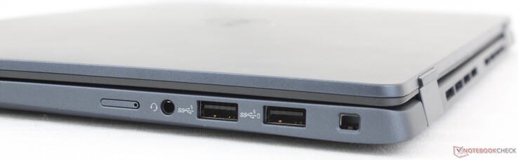Rechts: uSIM-lade, 3,5 mm headset, 2x USB-A 3.2 Gen. 1, wigblokkering