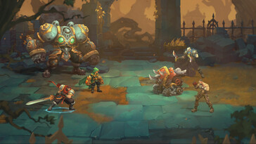 Een afbeelding van een gevecht in Battle Chasers: Nightwar.