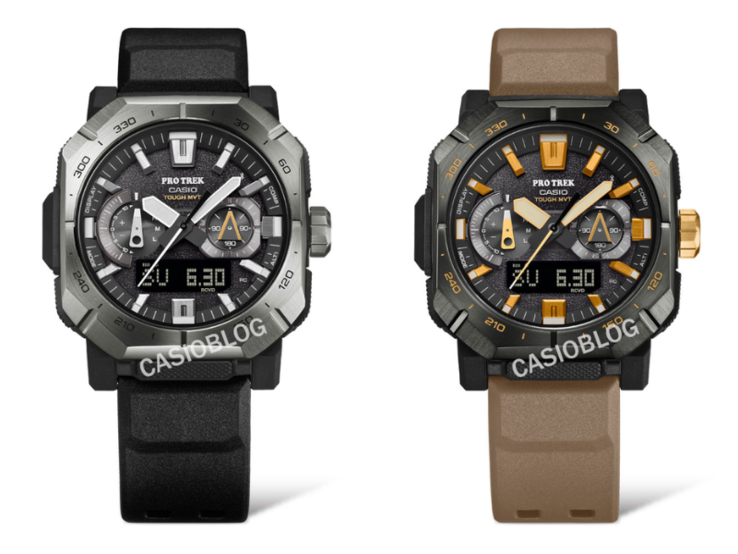 De Casio PRWB1000-1 (links) en PRWB1000-5 (rechts) horloges. (Afbeeldingsbron: Casioblog, bewerkt)