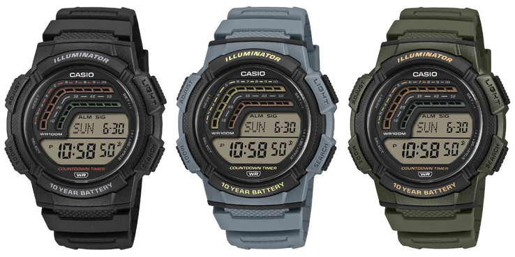 Van links naar rechts: de Casio WS-1800-1AV, WS-1800-2AV en WS-1800-3AV horloges. (Afbeeldingsbron: Casio, bewerkt)