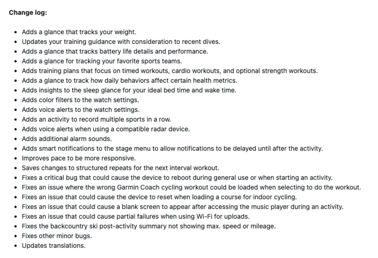 Het wijzigingslogboek van bètaversie 16.28 voor de Garmin Venu X1