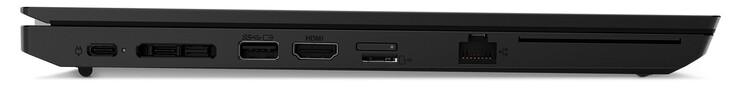 Linkerzijde: 1x USB-C 3.2 Gen1 (voedingsaansluiting), 1x Thunderbolt 4, dockingpoort, 1x USB-A 3.2 Gen1, HDMI, microSD-kaartlezer, GigabitLAN, smartcardlezer