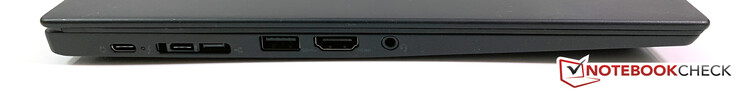 Links: USB-C 3.1 (Gen1), Thunderbolt 3, LAN, USB 3.0, HDMI 1.4b, 3.5-mm stereo-aansluiting