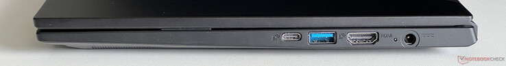 Rechts: USB-C 3.2 Gen 1 (5 Gbit/s, DisplayPort ALT Mode 1.4, Power Delivery), USB-A 3.2 Gen 2 (10 Gbit/s)