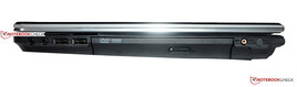 Rechterzijde: line-in, line-out, 2x USB 2.0, DVD drive, subwoofer poort