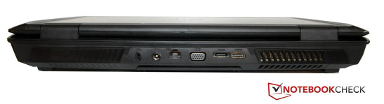 Achter: Kensington Lock, adapter, LAN, VGA, eSATA, HDMI