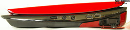 Rechts: Volume regelaar, geluid (hoofdtelefoon, microfoon), 2x USB, modem, Kaartlezer