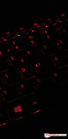 De backlight van het toetsenbord is rood.