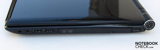 Rechts: hoofdtelefoon, microfoon, USB 2.0, eSATA, optische drive, USB 2.0