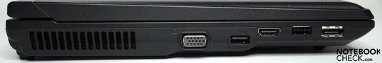 Linkerzijde: ventilator, VGA, USB, HDMI, USB, eSATA