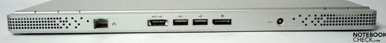 Achterkant:Gigabit LAN, eSata/USB combinatie, 2x USB, DisplayPort, stroomaansluiting