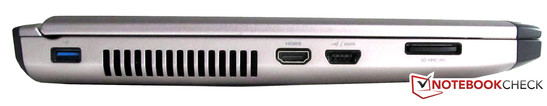 Links: USB 3.0, HDMI, eSATA/USB combo aansluiting, kaartlezer