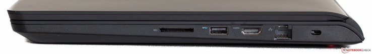 Rechterkant: SD kaartlezer, USB 3.0, HDMI, Ethernet, Kensington