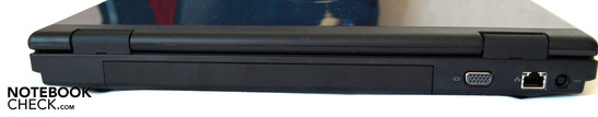 Achterkant: Batterij, VGA, LAN (RJ 45), power socket