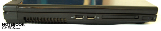 Linkerkant: Luchtrooster, 2x USB 2.0, ExpressCard/54, WiFi switch