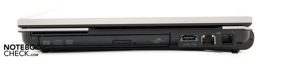 Rechterzijde: SmartCard, DVD drive, eSATA/USB combinatie, LAN, modem