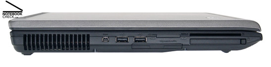 Left Side: Vent holes, FireWire, 2x USB-2.0, ExpressCard/54, 5in1 Card Reader, PC-Card, SmartCard