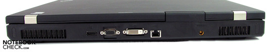 Achter: DisplayPort, VGA, DVI, LAN, voeding