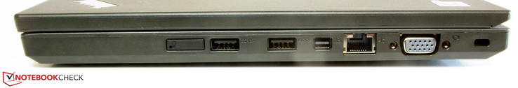 Right: SIM-card slot, 2x USB 3.0, mini-Displayport, Gigabit Ethernet, VGA-out, Kensington lock slot
