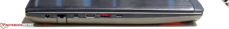 Left: Power adapter, Gigabit Ethernet, Mini DisplayPort, HDMI, 1x USB 3.0, 1x USB 3.1 Type-C gen. 2