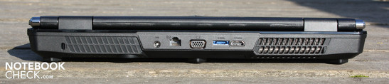 Achter: Kensington Lock, voeding, RJ45, VGA, eSATA, HDMI