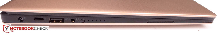 Linkerkant: stroomadapter, USB Type-C Gen. 2 (+ Thunderbolt 3), USB 3.0, 3.5 mm audiopoort