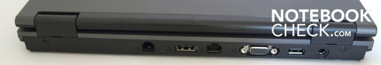 Achterkant: modem, 1x USB/eSATA, Gigabit-LAN, VGA, Gigabit-LAN, 1x USB-2.0, stroomadapter