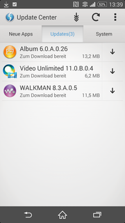 Sony's apps worden via Upade Center geüpdatet.