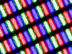 Subpixel structuur en matte coating, gezien door microscoop
