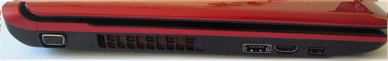 Linkerkant: VGA poort, fan, eSATA/USB combinatie, HDMI, USB