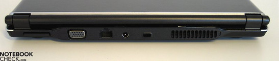 Achterkant: SD-kaartlezer, VGA, LAN, stroomaansluiting, Kensington slot