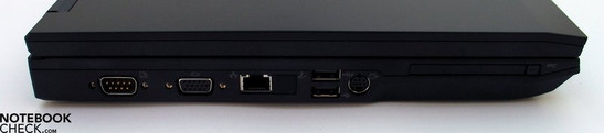 Linkerkant: Seriele poort, VGA-uit, LAN, 2x USB 2.0, S-video