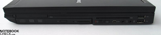 Rechterkant: PCMCIA, DVD drive, SmartCard, Firewire, audio aansluitingen, 2x USB 2.0
