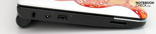 Links: Hoofdtelefoon, microfoon, HDMI, USB 2.0, Powered-USB, RJ-45 (LAN)
