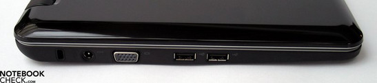 Linkerkant: Kensington slot, netwerkaansluiting, VGA poort, 2x USB 2.0