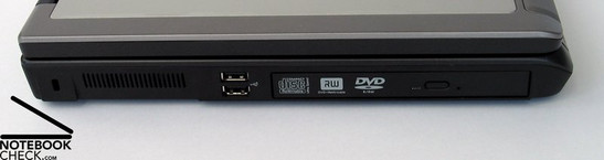 Linkerkant: Kensington Slot, 2xUSB, DVD Drive