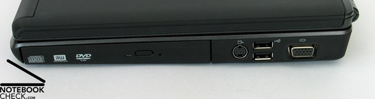 Rechts: DVD drive, S-Video Uit, 2x USB 2.0, VGA Uit