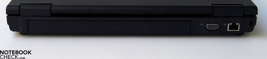 Achterkant: Battertij, VGA-Out, LAN, Kensington slot