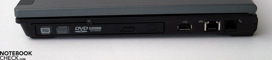 Rechterkant: SmartCard, DVD Drive, USB 2.0, LAN, Modem