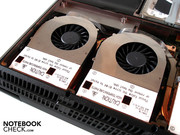 Twee GeForce GTX 480M grafische kaarten werken in SLI-modus.