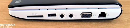 Rechterkant: SD-kaartlezer, audio, USB 2.0, VGA poort, LAN