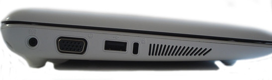 Linkerkant: netstroom, VGA, USB 2.0, Kensington Lock