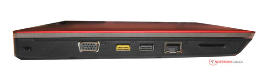 Links: Kensington Lock, VGA, 2 x USB 2.0, RJ-45, 4-in-1 kaartlezer
